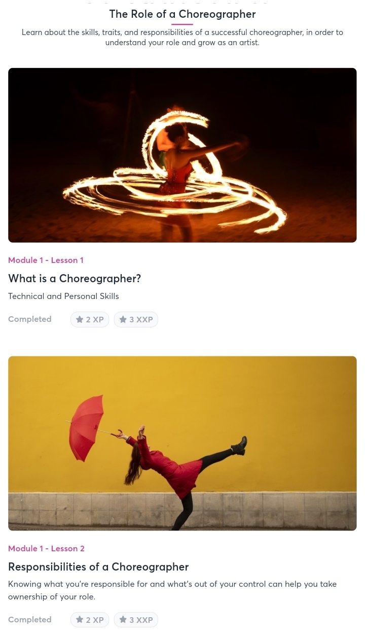 Preview of Peculiar Stage: Choreography 101 online course for mobile